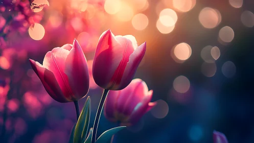 Radiant Tulips Dancing in Golden Twilight.