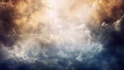 Gentle storm clouds glowing with soft golden daylight.