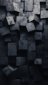 Dark geometric cubes form layered shadowed abstract wall.