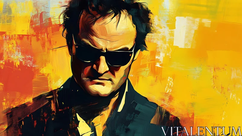 Brooding man in sunglasses against bold abstract yellows.