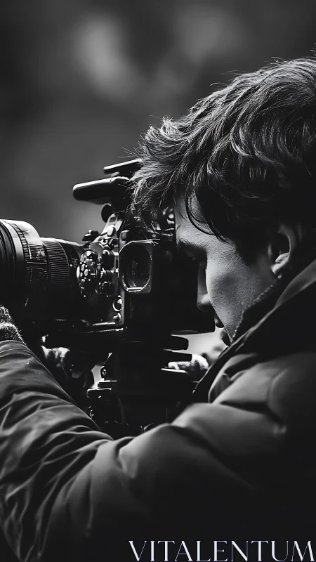 Quiet focus of a lone photographer at work outdoors.