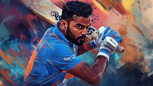 Digital illustration of cricket batsman in batting stance.