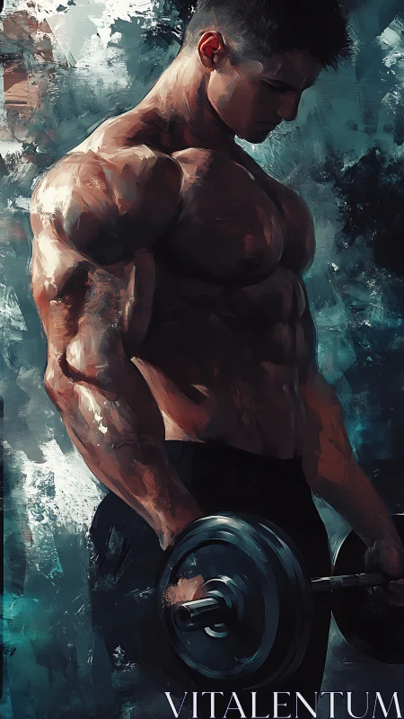 Muscular man lifting dumbbell in stylized digital artwork