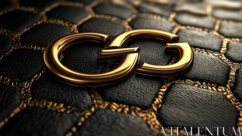 Interlocking gold initials on textured black surface.