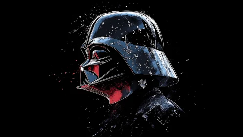 Dark sci fi helmet portrait in high contrast digital render.