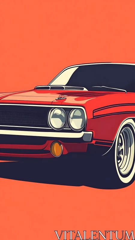 Red classic coupe illustration on flat orange background.