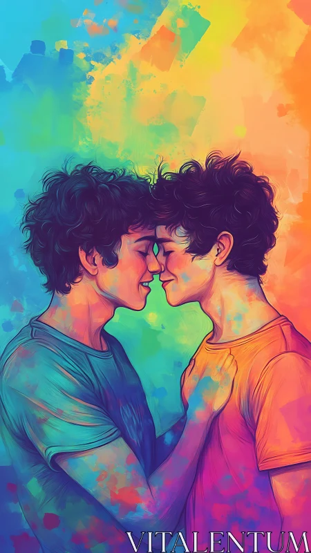 Dual-Figure Watercolor Composition with Chromatic Gradient Blending and Wet Pigment Diffusion