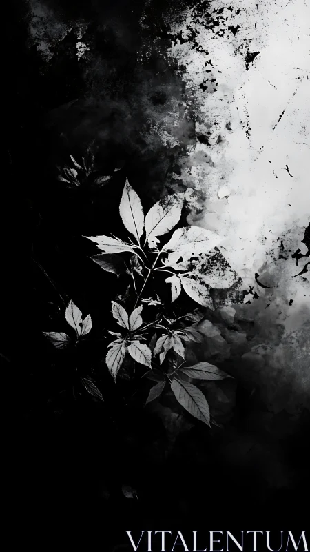 Monochrome leaves against high contrast abstract background.