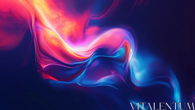 Fluid neon light waves on deep blue abstract background.