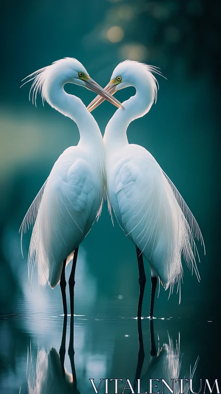 Two White Herons Form Heart Shape.