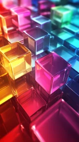 Colorful transparent 3D cubes creating a vivid abstract grid.