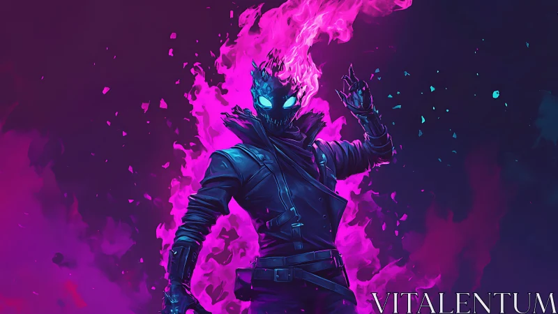 Neon flame wanderer in vivid cosmic street-hero glow.