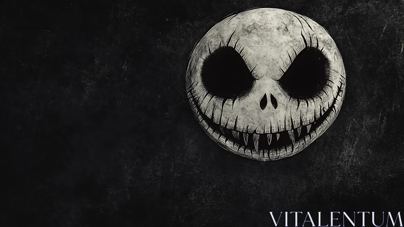 Grunge-rendered skeletal moon face with abyssal socket voids.