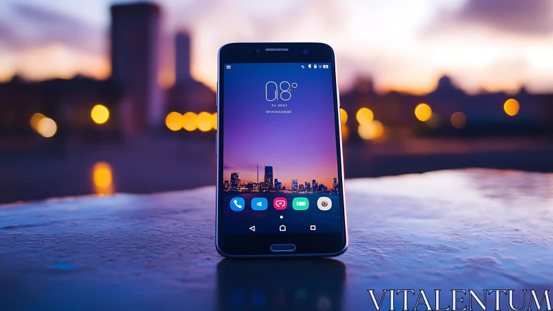 Modern Smartphone Display Showcasing Urban Nightscape Interface.