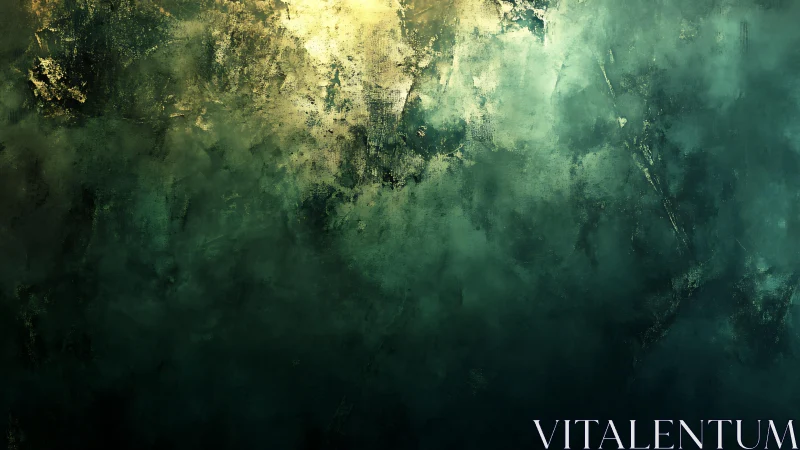 Abstract textured background in green and gold tones, digital art.