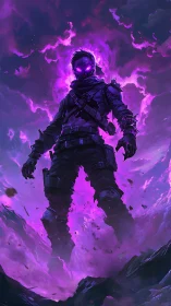 Void assassin framed in glowing violet storm aura.