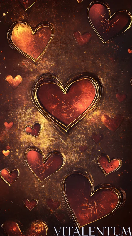 Glowing Neon Hearts on Textured Burnt Orange Background.
