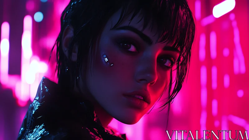 Neon-lit cyberpunk portrait captures a moody futuristic gaze