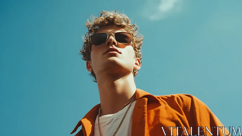 Low-angle cinematic portrait under high-noon skylight geometry.