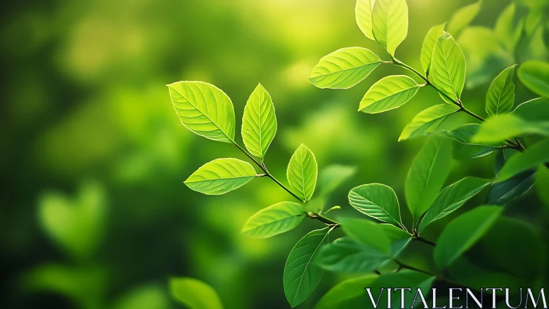 Vibrant Green Leaves in Sunlight, Nature Photography Style.