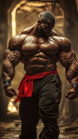 Quiet storm of strength in a golden, cavernous passage.