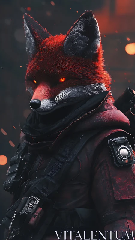 Anthropomorphic fox operative in tactical red armor suit.
