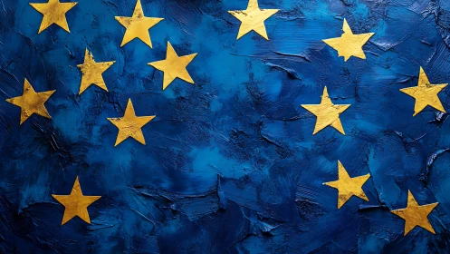 Gold stars drift across textured midnight European blue.