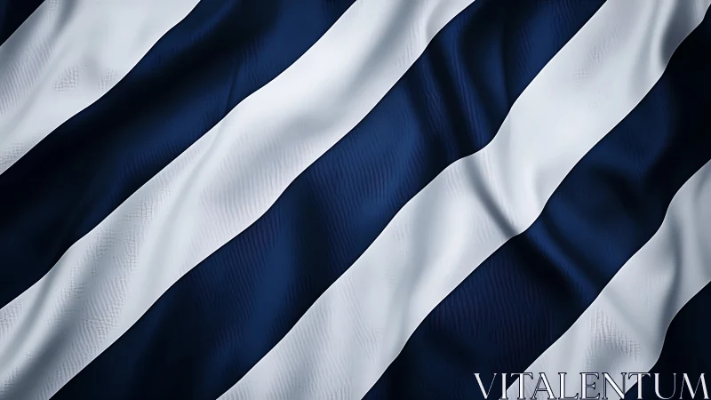 Navy and white diagonal striped textile with dynamic drapery