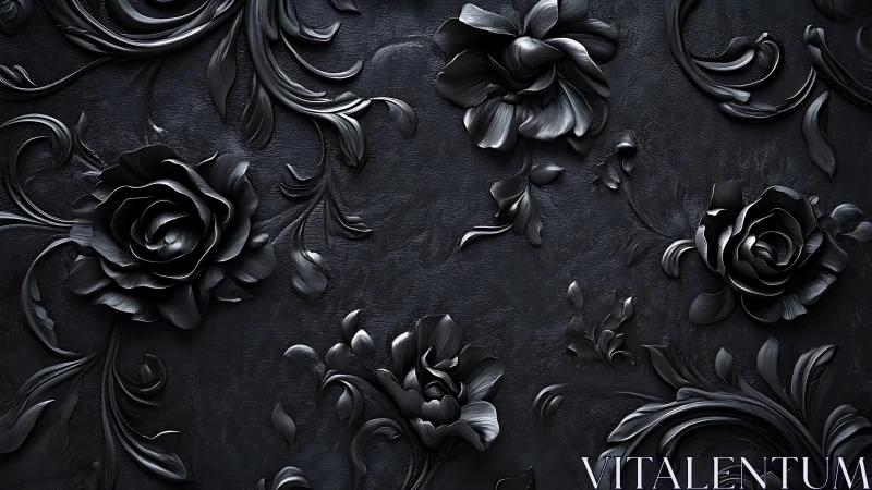 Floral Bas-Relief on Dark Textured Surface