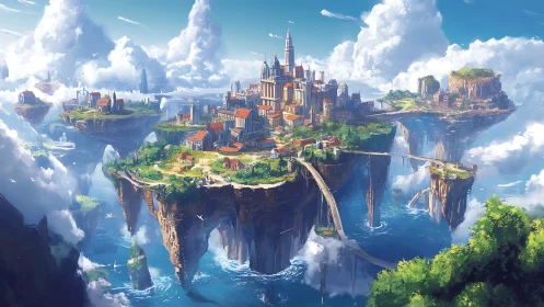 Floating Archipelago with Castle and Suspended Islands