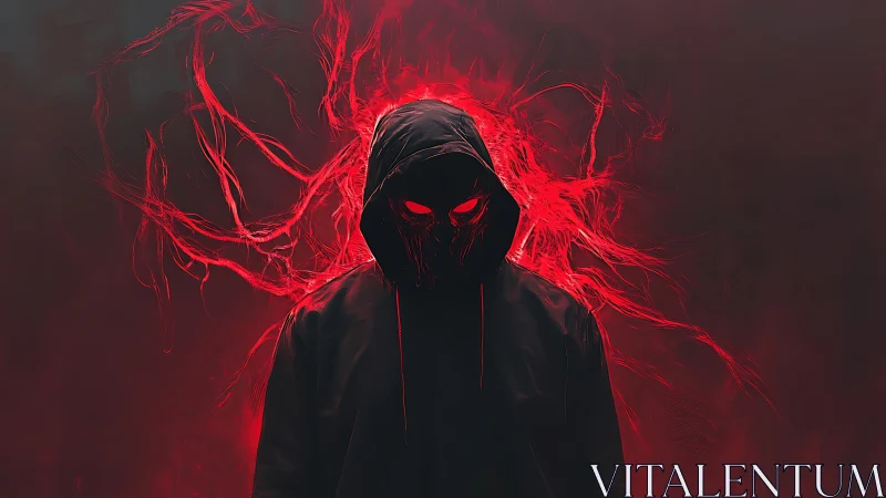 Mysterious hooded figure glowing with intense red energy.