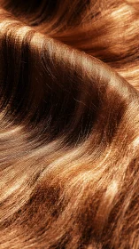 Close-up of smooth wavy brown hair texture in detail.