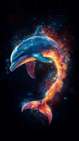 Radiant cosmic dolphin swimming through glowing stardust.