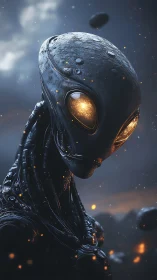 Gentle cosmic android gazing with warm starlit eyes.