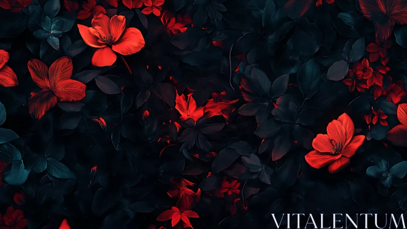 Radiant Red Flowers Dancing in Moody Darkness
