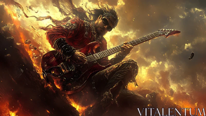 Firestorm guitarist shreds through molten inferno skies.
