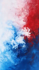 Red and blue abstract clouds collide in flowing motion.