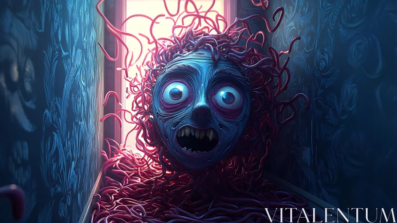 Grotesque tendril-faced orb advances down narrow hallway