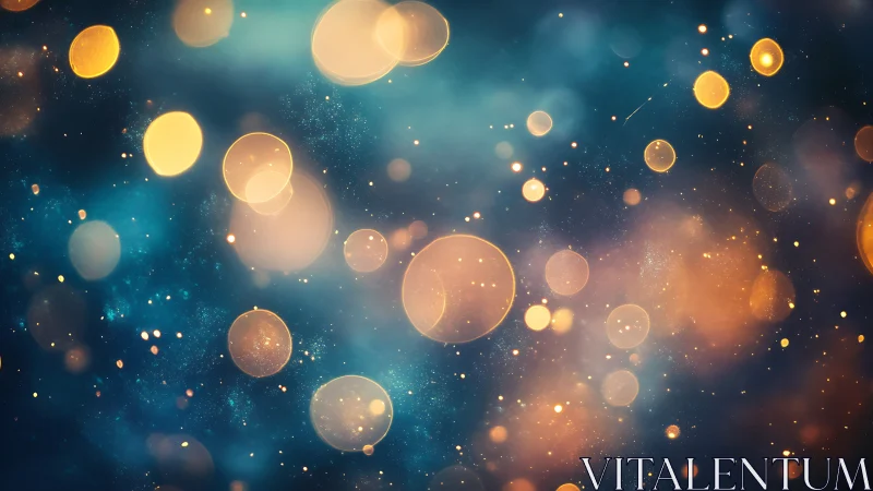 Dreamy golden bokeh lights drift gently across deep blue