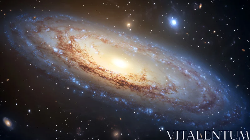 Spiral galaxy glows with luminous core and starry halo.