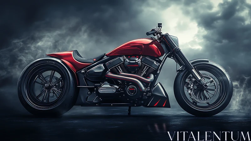 Storm-forged crimson power cruiser under brooding skies.