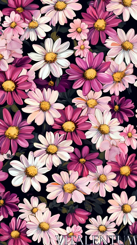 Floral Tapestry: Dense Daisy Arrangement with Chromatic Layering.