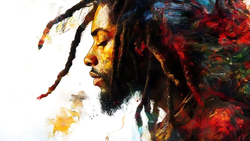 Portrait of serene man in vivid abstract paint and light