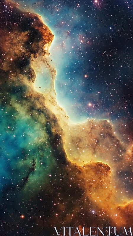 Colorful interstellar nebula cloud with dense surrounding stars