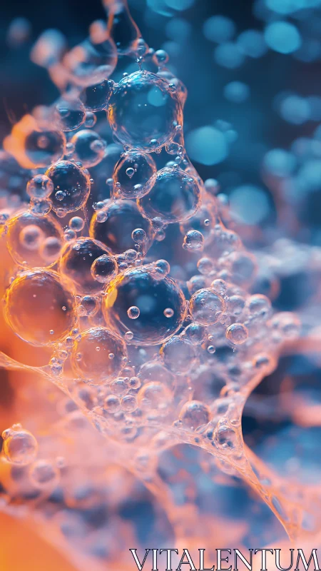 Macro oil bubbles glow in blue orange bokeh light field