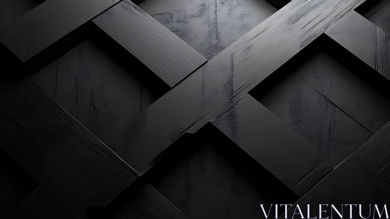 Layered black geometric panels create minimalist depth.