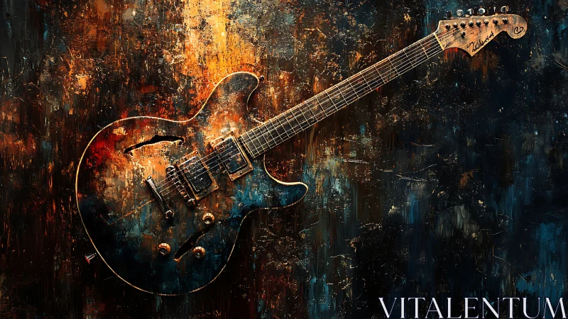 Semi-hollow electric guitar on abstract textured bokeh backdrop