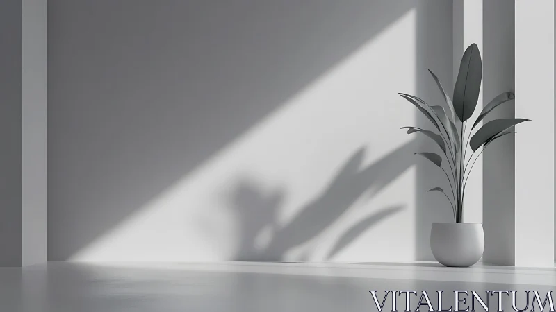 Minimalist plant in geometric sunlight and soft shadows.