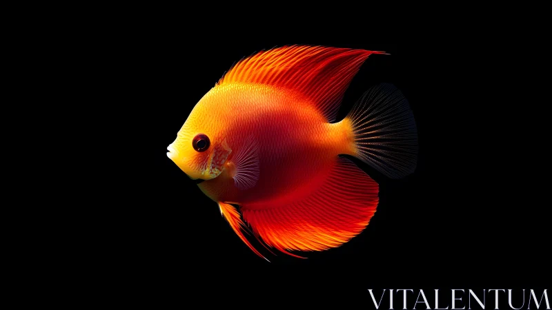 Vibrant orange tropical fish in studio lighting on black background.