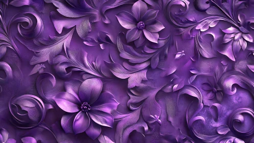 Purple Floral Carved Relief with Scrollwork Elements